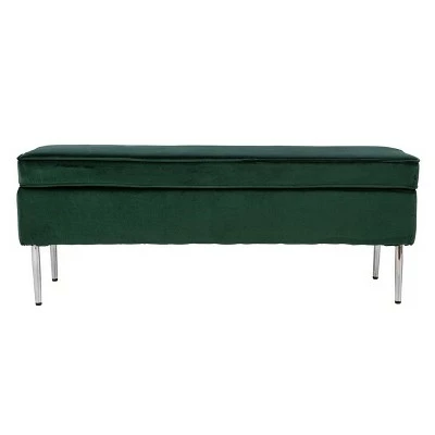 Danston Upholstered Storage Bench Green/Silver - Aiden Lane 5 Danston Upholstered Storage Bench Green/Silver - Aiden Lane - Image 3