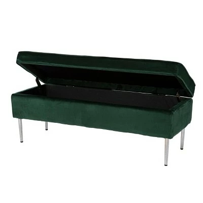 Danston Upholstered Storage Bench Green/Silver - Aiden Lane 10 Danston Upholstered Storage Bench Green/Silver - Aiden Lane - Image 8