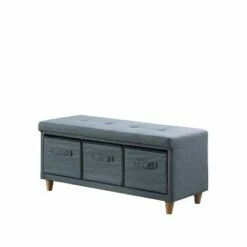 Tufted Bench with Basket Drawers - Ore International Gray -Ottomans Official Shop unnamed file 7224