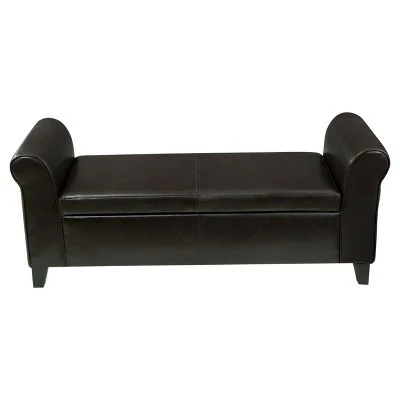 Hayes Faux Leather Armed Storage Ottoman Bench - Christopher Knight Home Brown 8 Hayes Faux Leather Armed Storage Ottoman Bench - Christopher Knight Home Brown - Image 6