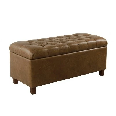 Ainsley Button Tufted Storage Bench Faux Leather Light Brown - HomePop 4 Ainsley Button Tufted Storage Bench Faux Leather Light Brown - HomePop - Image 2