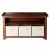 Verona Storage Bench with 3 Foldable Beige Color Fabric Baskets - Walnut - Beige - Winsome -Ottomans Official Shop unnamed file 7350
