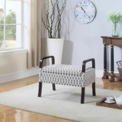 23" Wooden Arm Storage Seat - Ore International Sky Blue