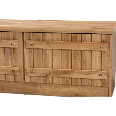 2 Door Oswald Farmhouse Natural Wood Storage Bench Brown - Baxton Studio 6 2 Door Oswald Farmhouse Natural Wood Storage Bench Brown - Baxton Studio - Image 4