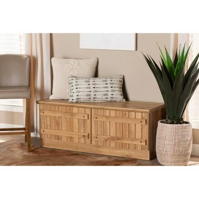2 Door Oswald Farmhouse Natural Wood Storage Bench Brown - Baxton Studio 7 2 Door Oswald Farmhouse Natural Wood Storage Bench Brown - Baxton Studio - Image 5