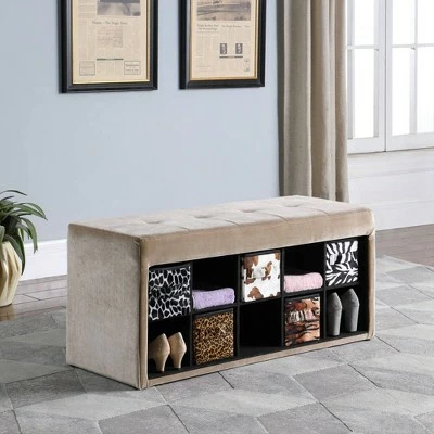 Velour Multi - Purpose Storage Bench - Ore International Beige 3 Velour Multi - Purpose Storage Bench - Ore International Beige