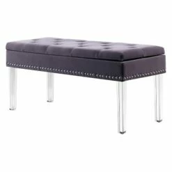 Mid-Century Tufted Storage Bench with Nail Head Trim - Ore International Navy -Ottomans Official Shop unnamed file 7450