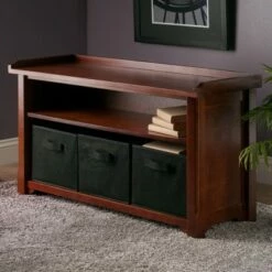 Verona Storage Bench with 3 Foldable Black Color Fabric Baskets - Walnut - Black - Winsome 11 Verona Storage Bench with 3 Foldable Black Color Fabric Baskets - Walnut - Black - Winsome -Ottomans Official Shop unnamed file 7483