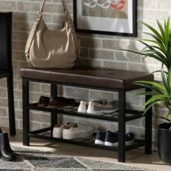 Rance Faux Leather Upholstered and Metal Shoe Storage Bench Dark Brown/Black - Baxton Studio 14 Rance Faux Leather Upholstered and Metal Shoe Storage Bench Dark Brown/Black - Baxton Studio -Ottomans Official Shop unnamed file 7492