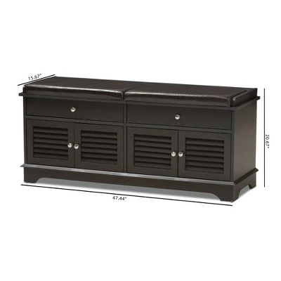 Leo Modern And Contemporary Wood 2 Drawer Shoe Storage Bench Dark Brown - Baxton Studio 3 Leo Modern And Contemporary Wood 2 Drawer Shoe Storage Bench Dark Brown - Baxton Studio
