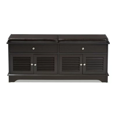 Leo Modern And Contemporary Wood 2 Drawer Shoe Storage Bench Dark Brown - Baxton Studio 5 Leo Modern And Contemporary Wood 2 Drawer Shoe Storage Bench Dark Brown - Baxton Studio - Image 3