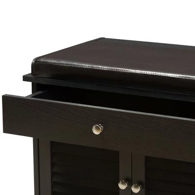 Leo Modern And Contemporary Wood 2 Drawer Shoe Storage Bench Dark Brown - Baxton Studio 8 Leo Modern And Contemporary Wood 2 Drawer Shoe Storage Bench Dark Brown - Baxton Studio - Image 6
