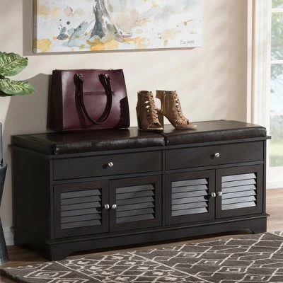 Leo Modern And Contemporary Wood 2 Drawer Shoe Storage Bench Dark Brown - Baxton Studio 9 Leo Modern And Contemporary Wood 2 Drawer Shoe Storage Bench Dark Brown - Baxton Studio - Image 7