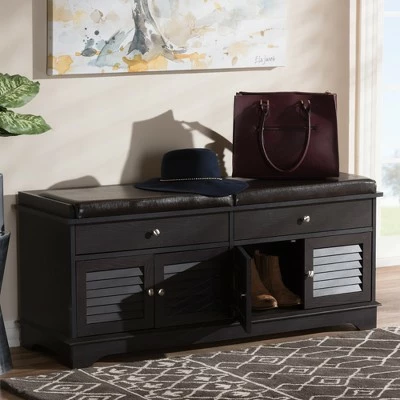 Leo Modern And Contemporary Wood 2 Drawer Shoe Storage Bench Dark Brown - Baxton Studio 10 Leo Modern And Contemporary Wood 2 Drawer Shoe Storage Bench Dark Brown - Baxton Studio - Image 8
