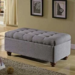Large Tufted Storage Bench - HomePop Textured Gray