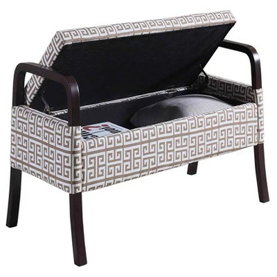 Wooden Arm Storage Bench 23.25" - Greek Keyline - Ore International 3 Wooden Arm Storage Bench 23.25" - Greek Keyline - Ore International