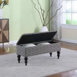 Geometric Tile Print Storage Bench Brown - Ore International -Ottomans Official Shop unnamed file 7571