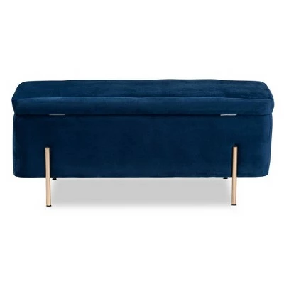 Rockwell Velvet Metal Storage Bench - Baxton Studio Blue/gold 6 Rockwell Velvet Metal Storage Bench - Baxton Studio Blue/gold - Image 4