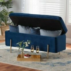 Rockwell Velvet Metal Storage Bench - Baxton Studio Blue/gold 21 Rockwell Velvet Metal Storage Bench - Baxton Studio Blue/gold -Ottomans Official Shop unnamed file 7579