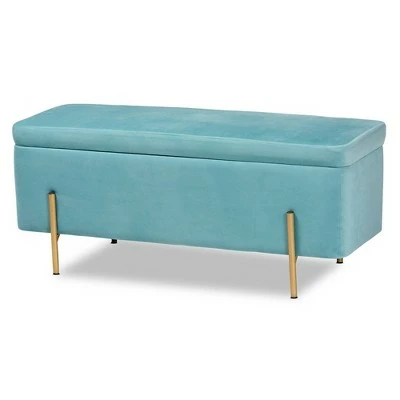 Rockwell Velvet Metal Storage Bench - Baxton Studio Blue/gold 14 Rockwell Velvet Metal Storage Bench - Baxton Studio Blue/gold - Image 12