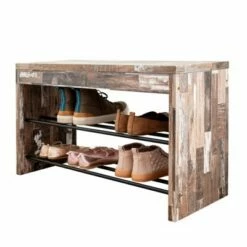 Industrial Shoe Bench with Metal Storage Racks Distressed Wood - Danya B. 13 Industrial Shoe Bench with Metal Storage Racks Distressed Wood - Danya B. -Ottomans Official Shop unnamed file 7632