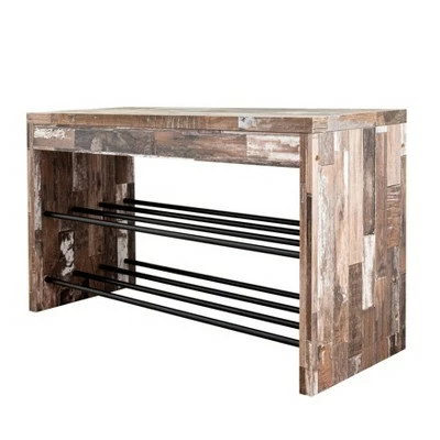Industrial Shoe Bench with Metal Storage Racks Distressed Wood - Danya B. 7 Industrial Shoe Bench with Metal Storage Racks Distressed Wood - Danya B. - Image 5