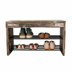 Industrial Shoe Bench with Metal Storage Racks Distressed Wood - Danya B. 15 Industrial Shoe Bench with Metal Storage Racks Distressed Wood - Danya B. -Ottomans Official Shop unnamed file 7634
