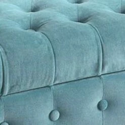 Velvet Upholstered Button Tufted Wooden Bench Settee with Hinged Storage Blue/Brown - Benzara -Ottomans Official Shop unnamed file 7830