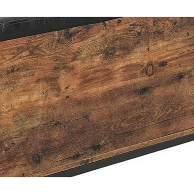 Button Tufted Leatherette Flip Top Storage Bench Black/Brown - Benzara 5 Button Tufted Leatherette Flip Top Storage Bench Black/Brown - Benzara - Image 3