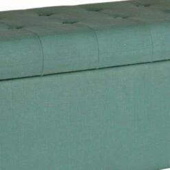 Polyester Upholstery Bench with Button Tufted Hinged Lid Storage and Wood Feet Teal - Benzara -Ottomans Official Shop unnamed file 7884