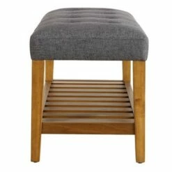 Wooden Open Storage Bench Gray/Oak Brown - Benzara