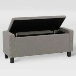 Boston Storage Fabric Ottoman Light Gray - CorLiving