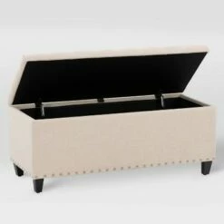 Boston Tufted Fabric Storage Ottoman Beige - CorLiving