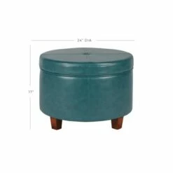 Large Round Storage Ottoman - HomePop Moss Green