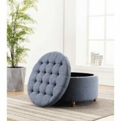 Large Round Tufted Storage Ottoman with Lift Off Lid - WOVENBYRD Cream -Ottomans Official Shop unnamed file 8163