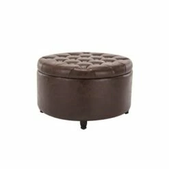 Large Round Tufted Storage Ottoman with Lift Off Lid - WOVENBYRD Cream -Ottomans Official Shop unnamed file 8178