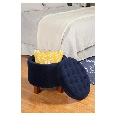 Large Round Tufted Storage Ottoman - HomePop Burgundy 4 Large Round Tufted Storage Ottoman - HomePop Burgundy - Image 2