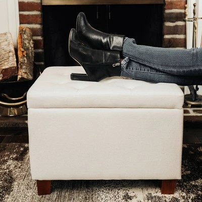 24" Tufted Storage Ottoman and Hinged Lid - WOVENBYRD Light Brown 12 24" Tufted Storage Ottoman and Hinged Lid - WOVENBYRD Light Brown - Image 10