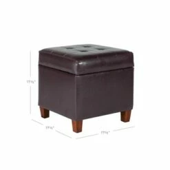 Square Tufted Faux Leather Storage Ottoman - HomePop Brown