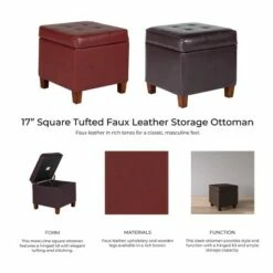 Square Tufted Faux Leather Storage Ottoman - HomePop Brown -Ottomans Official Shop unnamed file 8262