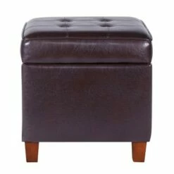 Square Tufted Faux Leather Storage Ottoman - HomePop Brown -Ottomans Official Shop unnamed file 8263