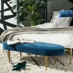 Corinne Velvet Oval Bench Navy - Safavieh