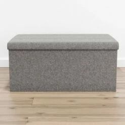 Foldable Rectangle Storage Ottoman with Channel Tufting - Brookside Home Black Faux Leather -Ottomans Official Shop unnamed file 8302