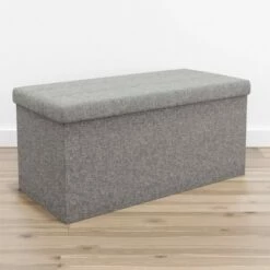 Foldable Rectangle Storage Ottoman with Channel Tufting - Brookside Home Black Faux Leather -Ottomans Official Shop unnamed file 8304