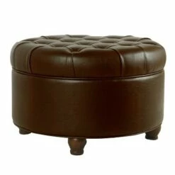 Large Tufted Round Storage Ottoman - HomePop Dark Gray