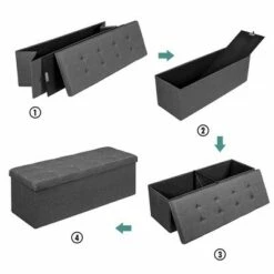 Costway Fabric Folding Storage Ottoman Storage Chest W/Divider Bed End Bench Light GreyDrak GreyNavy -Ottomans Official Shop unnamed file 8347