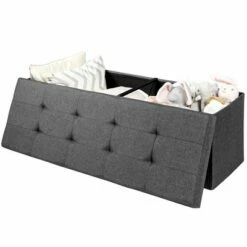 Costway Fabric Folding Storage Ottoman Storage Chest W/Divider Bed End Bench Light GreyDrak GreyNavy -Ottomans Official Shop unnamed file 8348