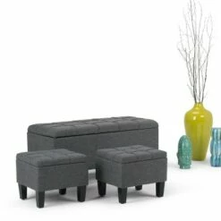 3pc 44" Lancaster Storage Ottoman - Wyndenhall Linen Look Fabric Slate Gray