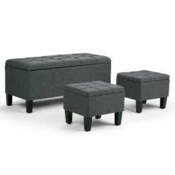 3pc 44" Lancaster Storage Ottoman - Wyndenhall Linen Look Fabric Slate Gray -Ottomans Official Shop unnamed file 8423