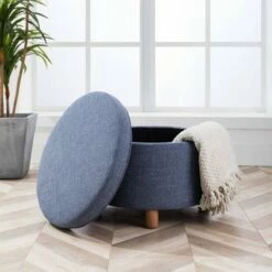 Large Round Storage Ottoman with Lift Off Lid - WOVENBYRD Dark Brown Faux Leather -Ottomans Official Shop unnamed file 8438